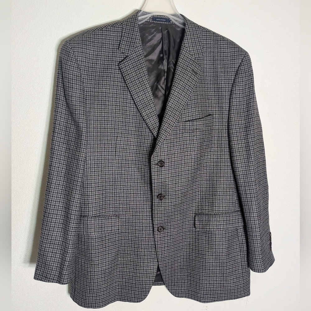 Ralph‎ Lauren Mens Blazer Suit Jacket Wool Cashmere Houndstooth Quiet Luxury 48L